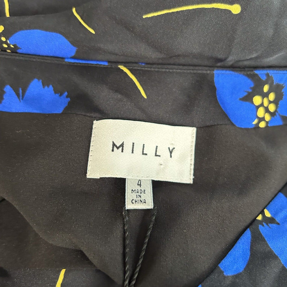 Milly NWT Butterfly Stretch Silk Pam Dress Size 4 Women's Ruched‎ Sheath Blue - Picture 13 of 14